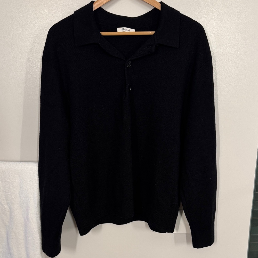 Madewell Black Men's Merino Wool Sweater Polo - size M